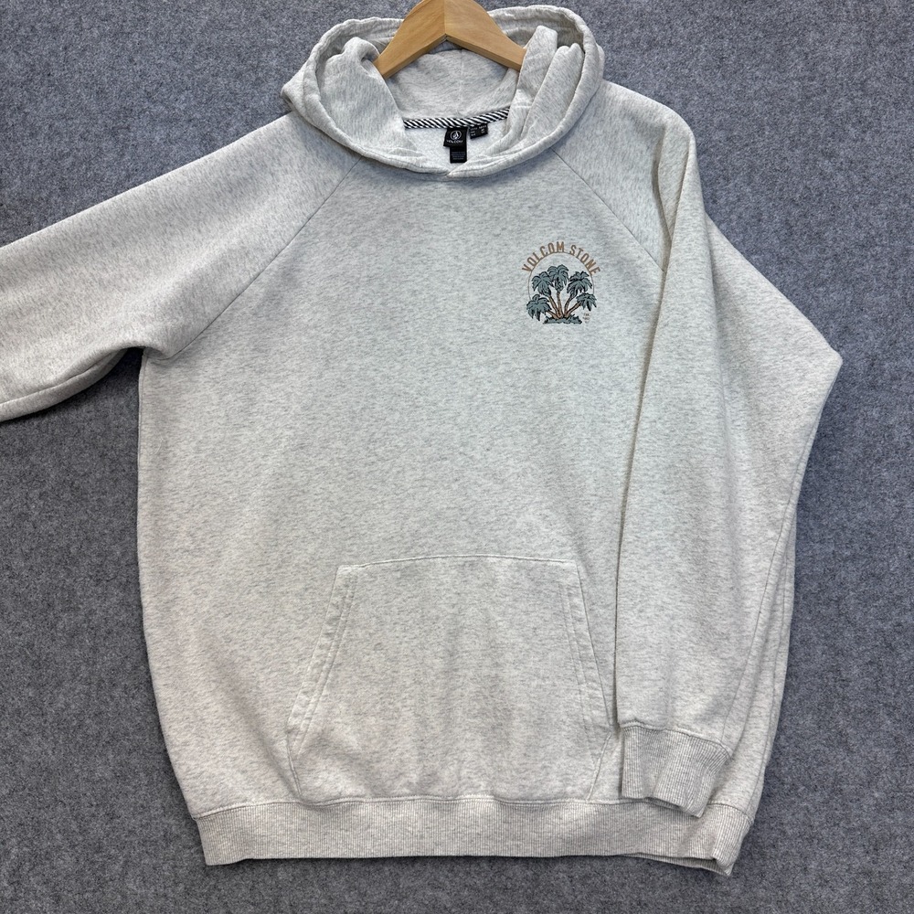 Volcom‎ Stone Hoodie Mens Medium Gray Pullover Palm Tree Graphic Fun Since '91